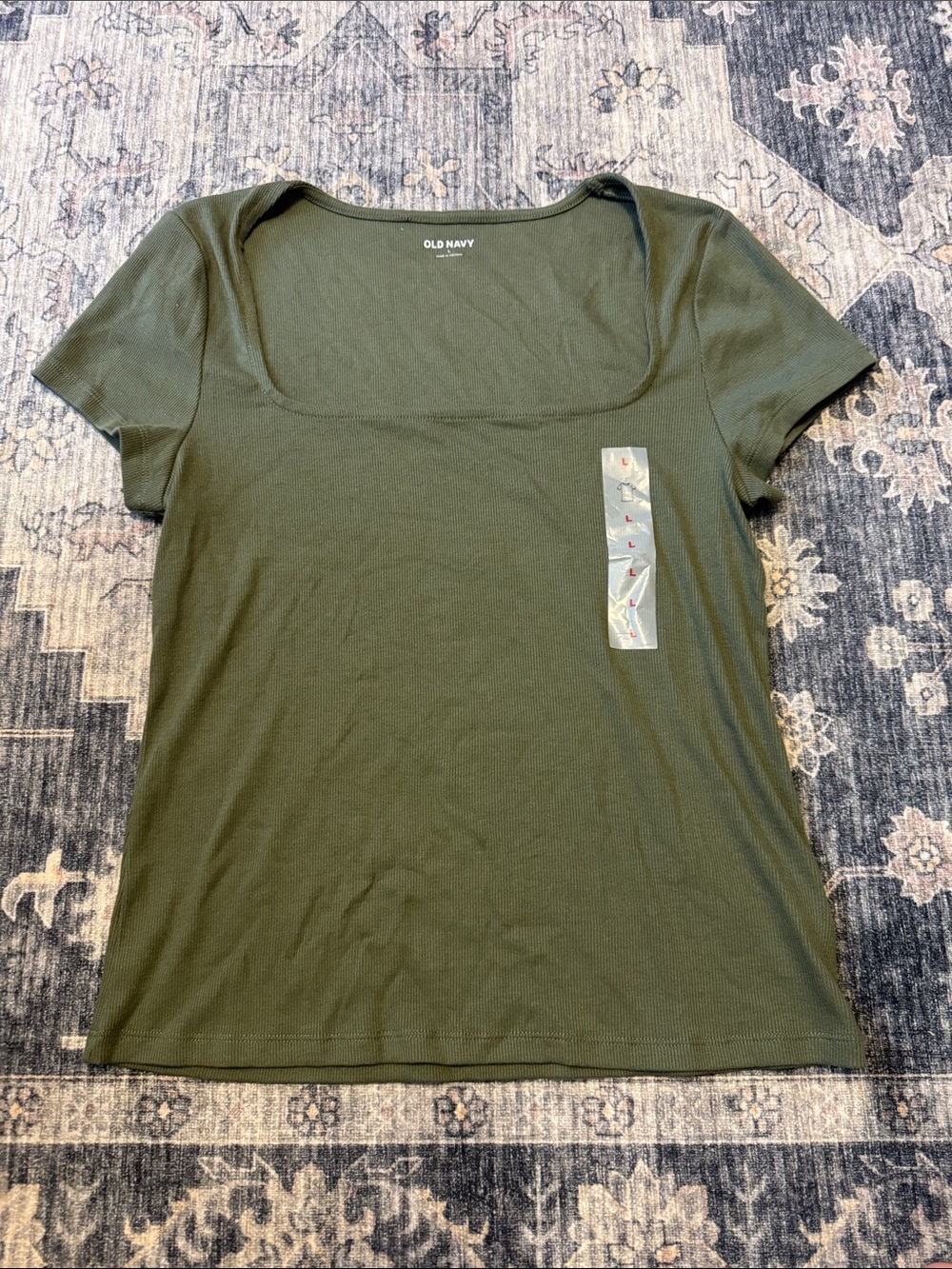 Old Navy Olive Square Neck Short Sleeve Tee